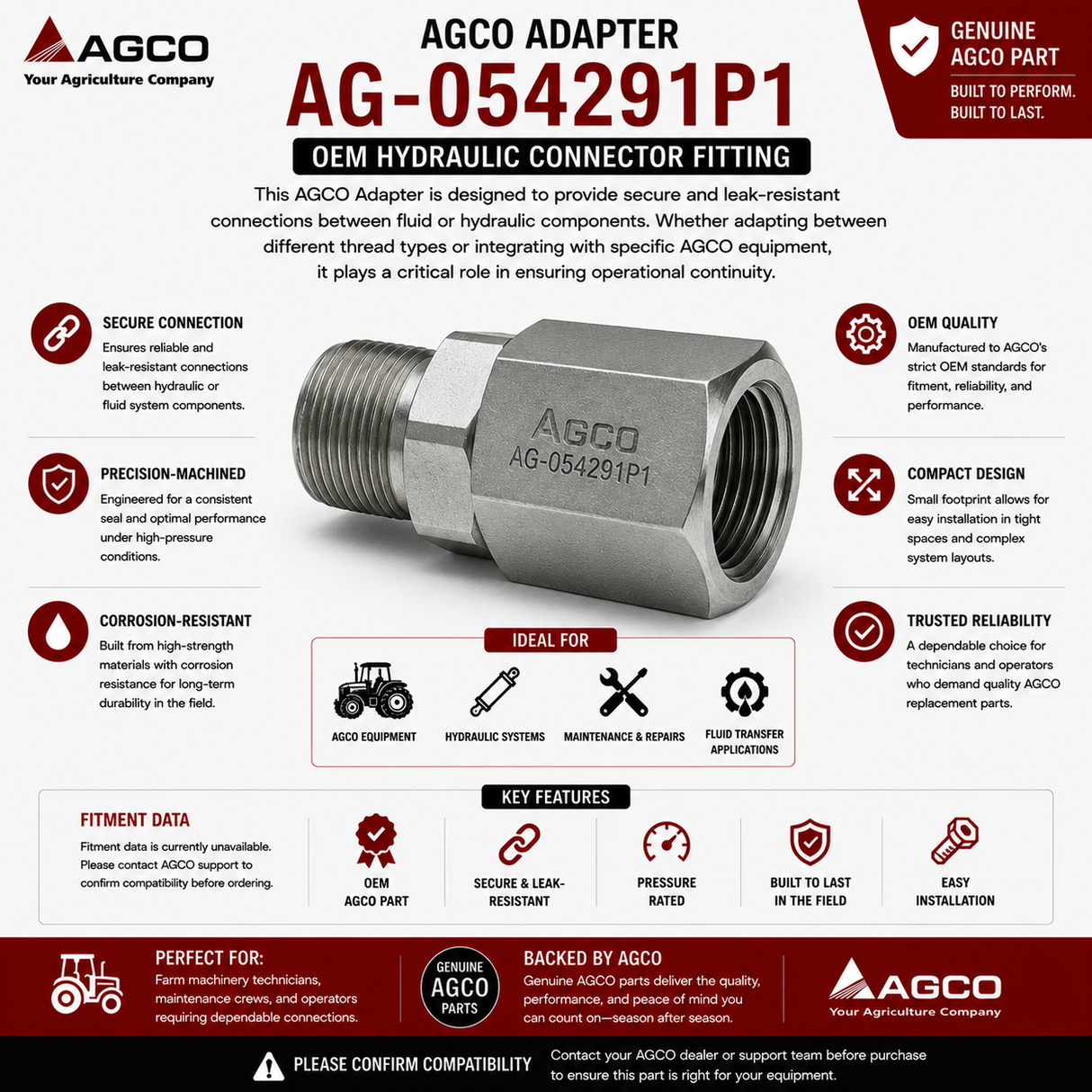 AGCO Adapter AG-054291P1 | OEM Hydraulic Connector Fitting