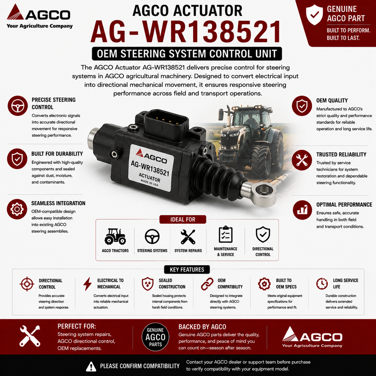 AGCO Actuator AG-WR138521 | OEM Steering System Control Unit