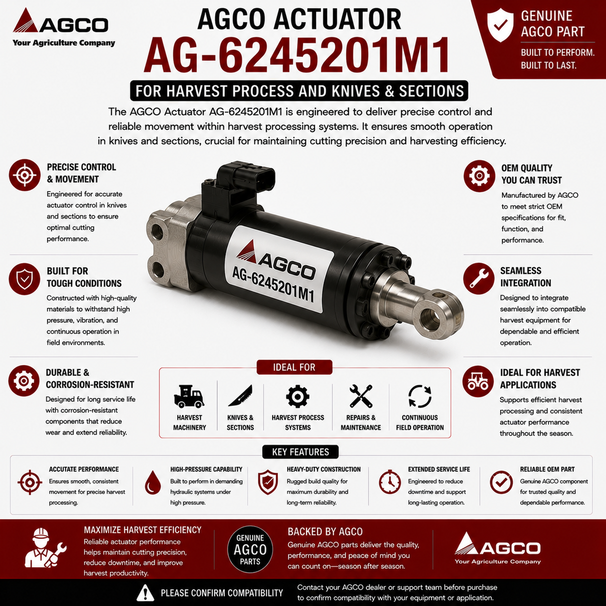 AGCO Actuator AG-6245201M1 for Harvest Process and Knives & Sections