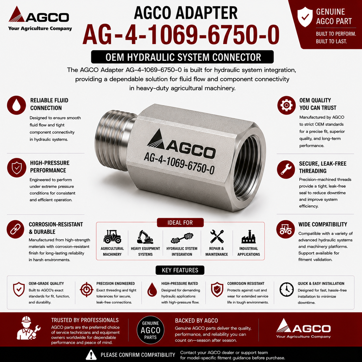 AGCO Adapter AG-4-1069-6750-0 | OEM Hydraulic System Connector