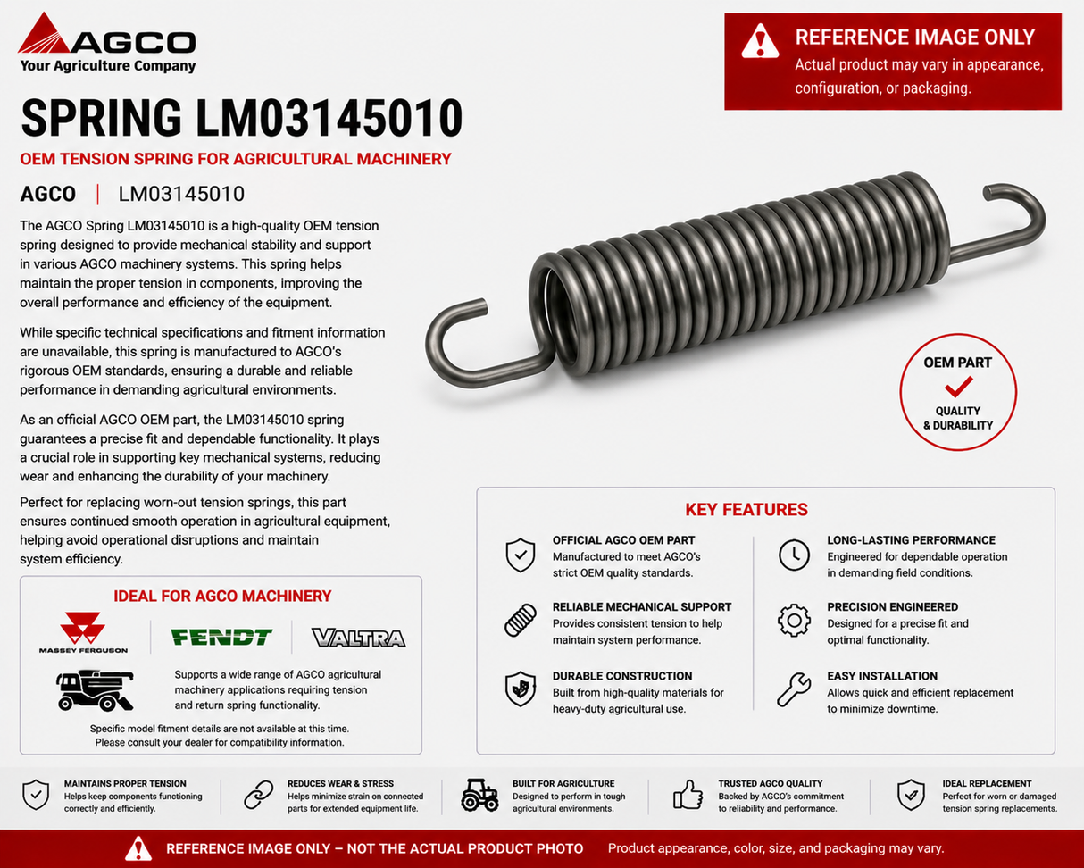*STOCK CLEARANCE* - AGCO Spring LM03145010 OEM Tension Spring for Agricultural Machinery