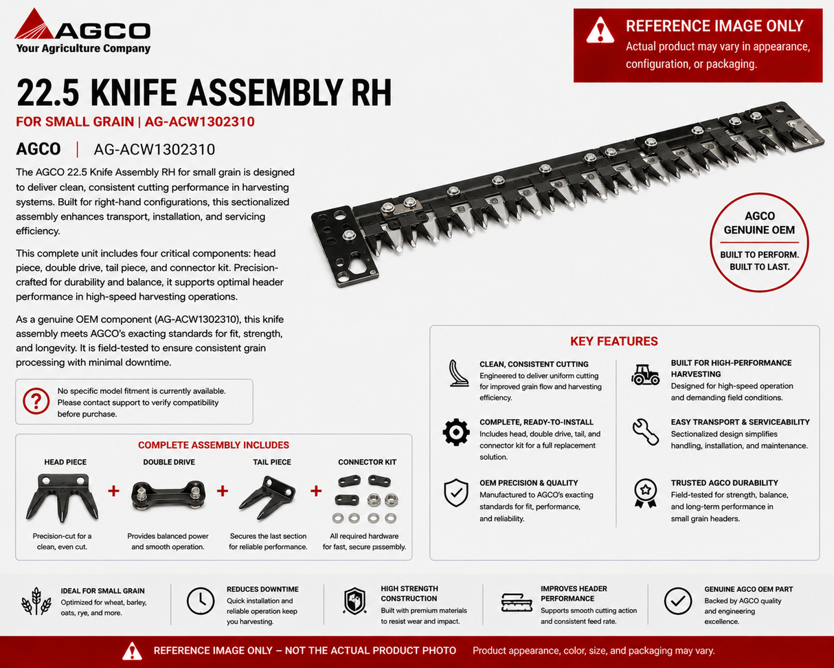 AGCO 22.5 Knife Assembly RH | Small Grain | AG-ACW1302310
