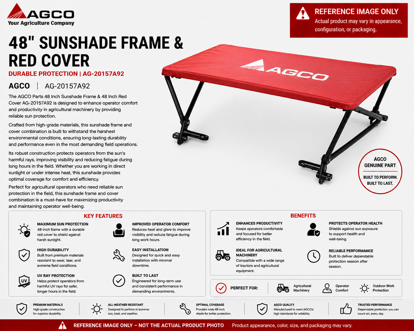 AGCO 48" Sunshade Frame & Red Cover | Durable Protection | AG-20157A92
