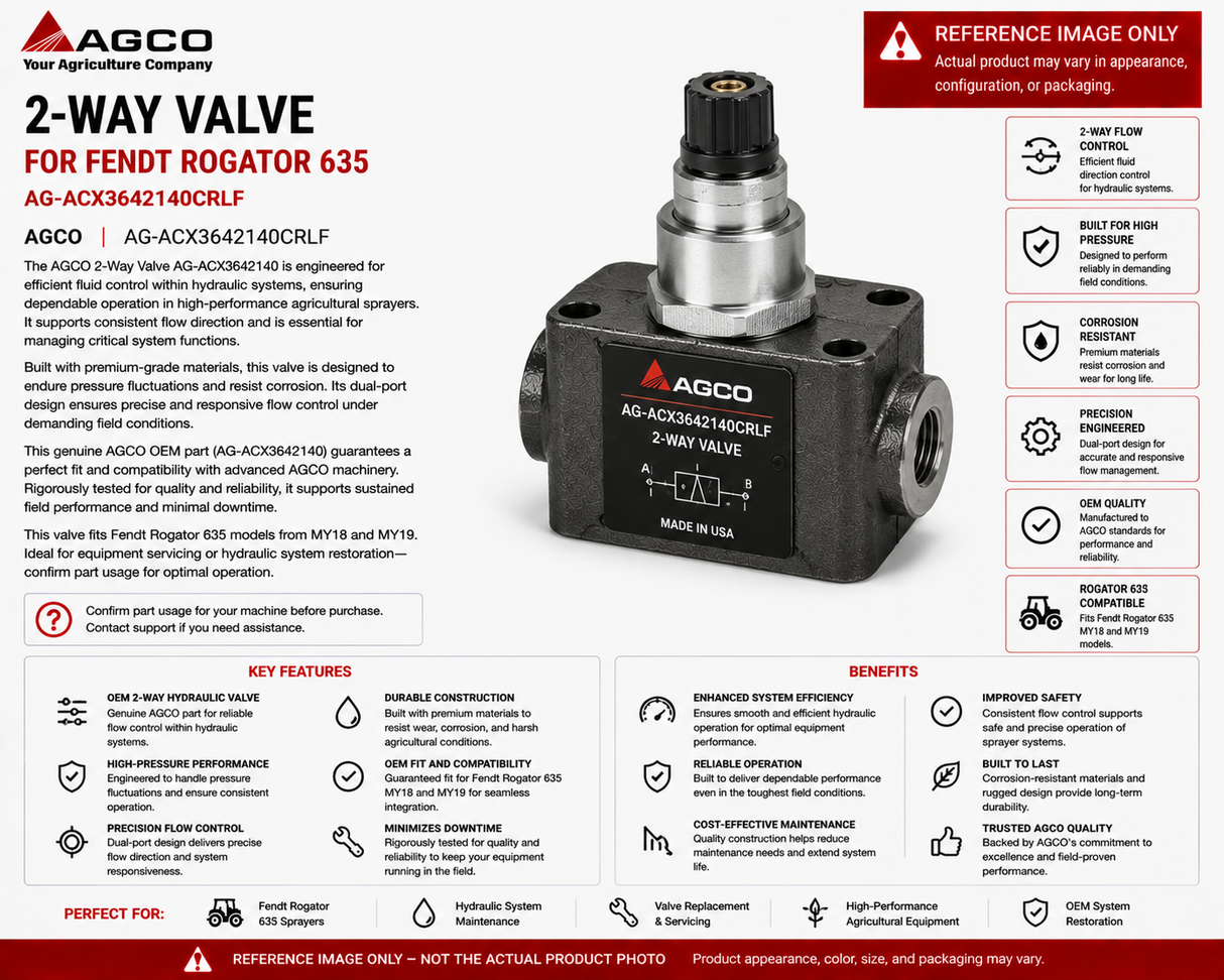 AGCO 2-Way Valve | For Fendt Rogator 635 | AG-ACX3642140