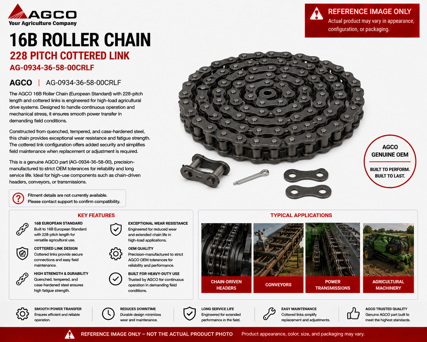 AGCO 16B Roller Chain | 228 Pitch Cottered Link | AG-0934-36-58-00
