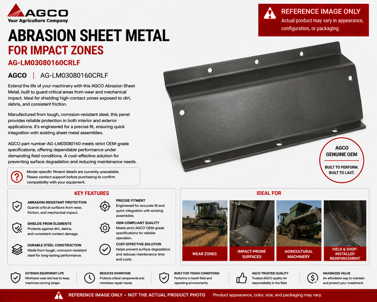 AGCO Abrasion Sheet Metal for Impact Zones | AG-LM03080160