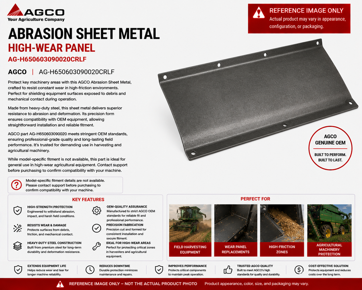 AGCO Abrasion Sheet Metal High-Wear Panel | AG-H650603090020