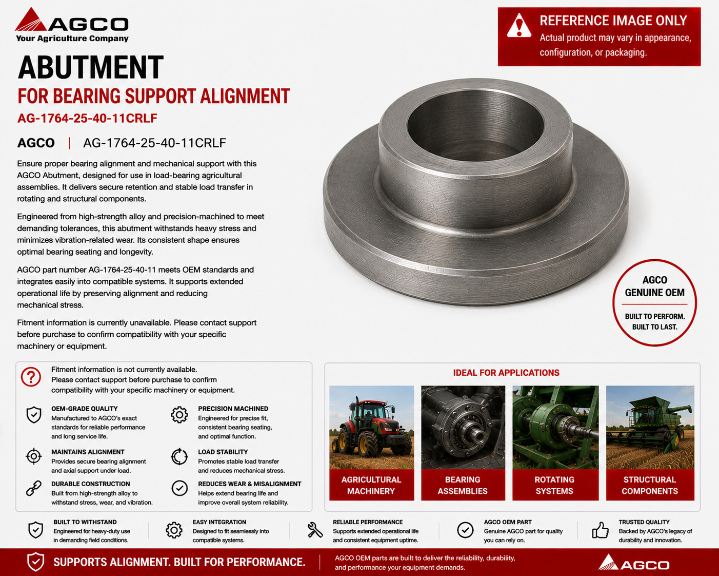AGCO Abutment for Bearing Support Alignment | AG-1764-25-40-11