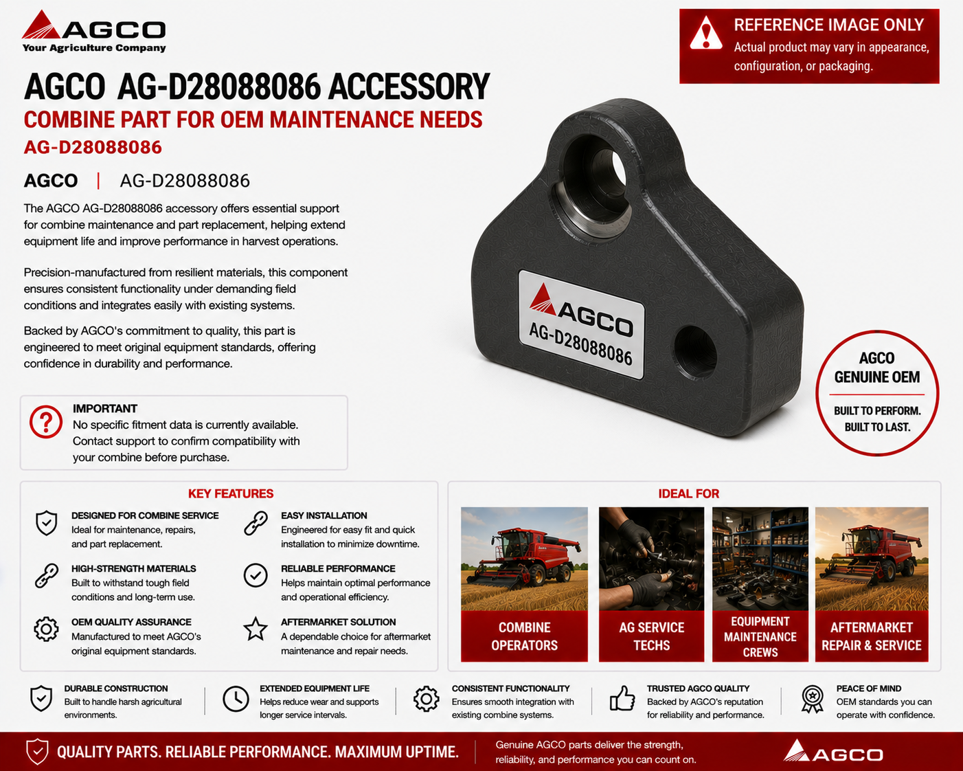 AGCO AG‑D28088086 Accessory – Combine Part for OEM Maintenance Needs