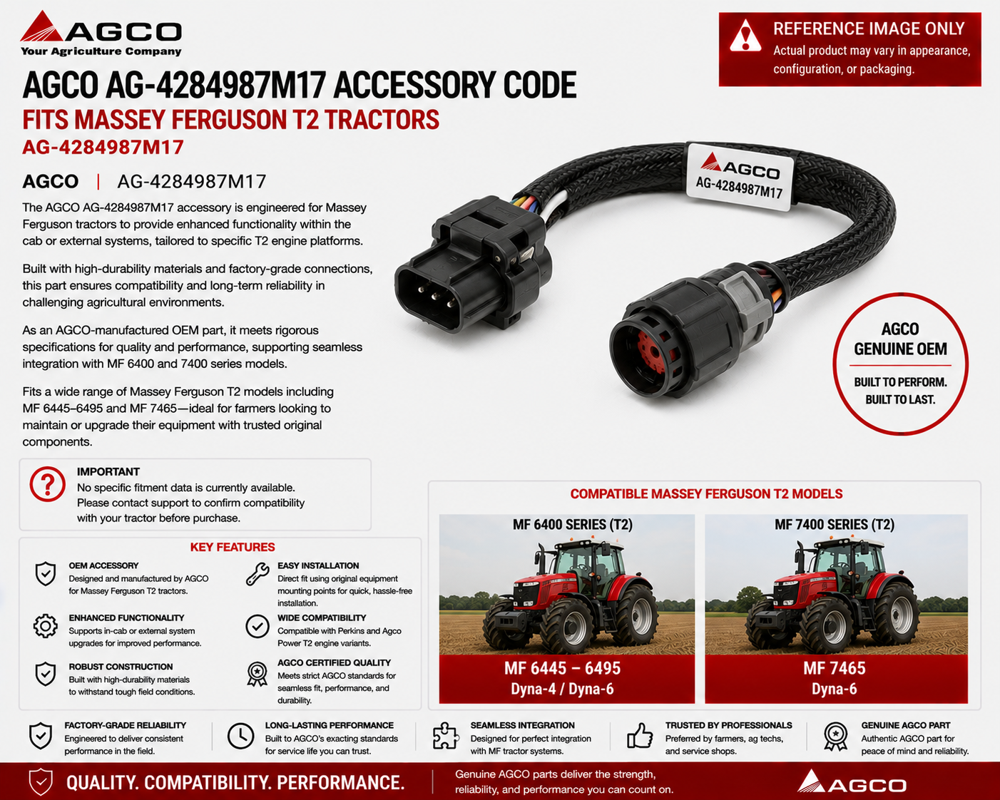 AGCO AG‑4284987M17 Accessory Code – Fits Massey Ferguson T2 Tractors