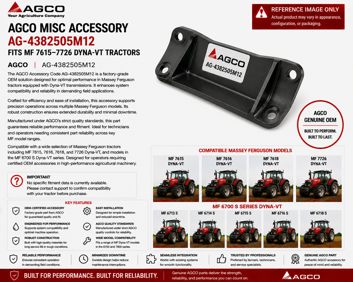AGCO Misc Accessory AG-4382505M12 | Fits MF 7615–7726 Dyna-VT Tractors