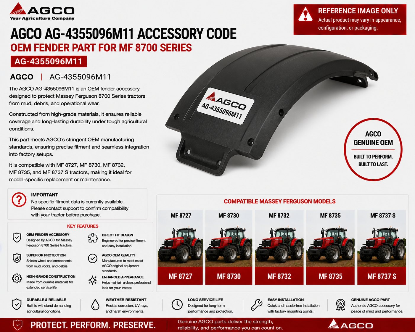 AGCO AG‑4355096M11 Accessory Code – OEM Fender Part for MF 8700