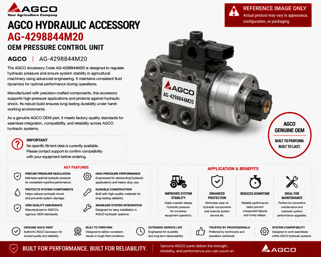 AGCO Hydraulic Accessory AG‑4298844M20 – OEM Pressure Control Unit