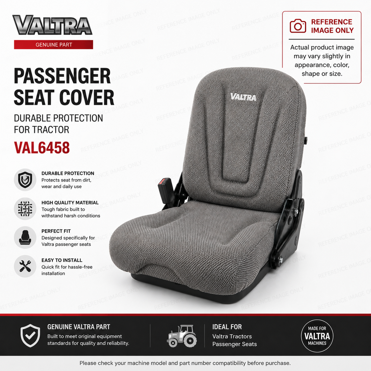 Valtra Passenger Seat Cover Durable Protection for Tractor | VAL6458