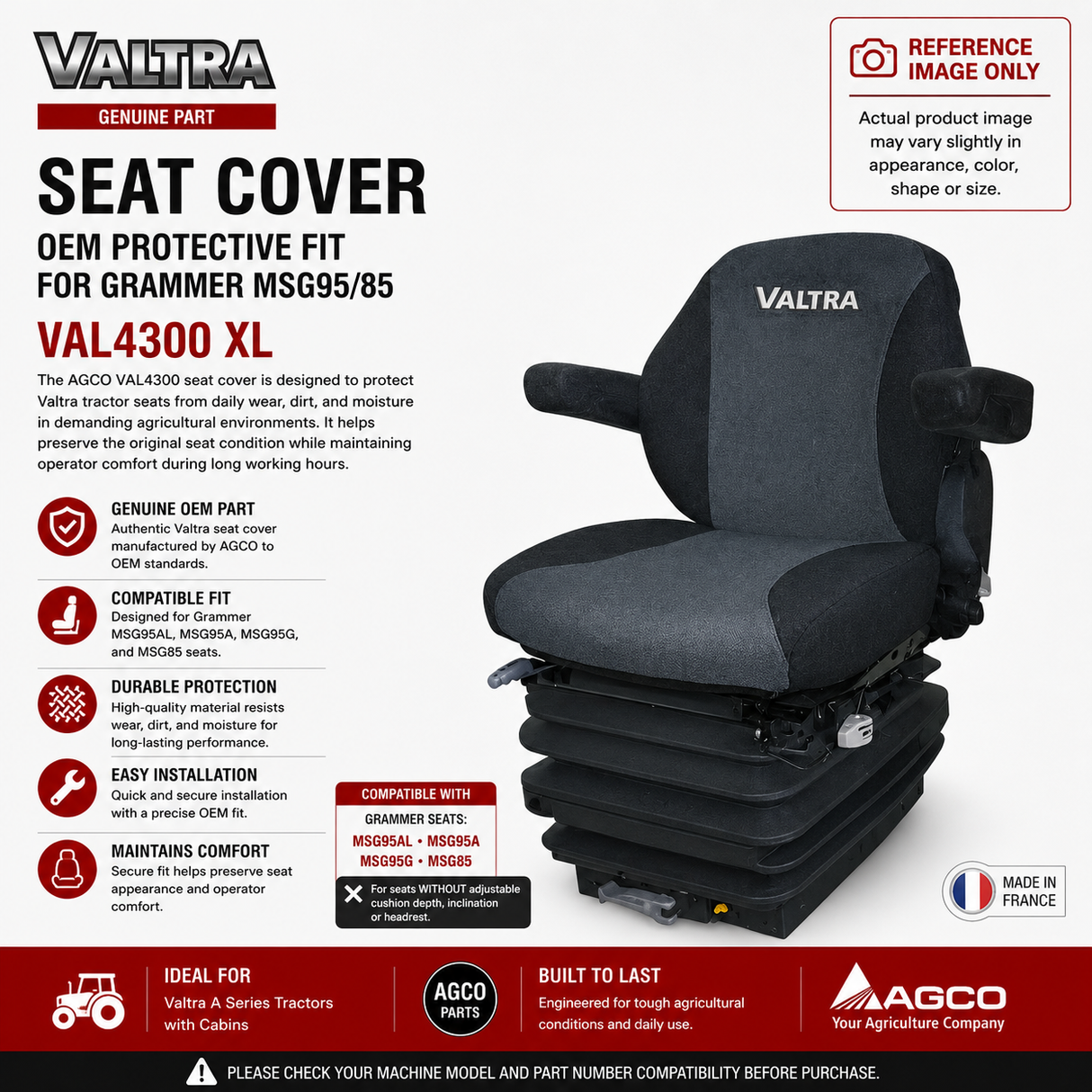 Valtra Seat Cover OEM Protective Fit for Grammer MSG95/85 | VAL4300 XL