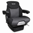 Gray and black driver's seat with 'Valtra' branding on a white background
