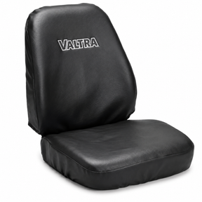 Black seat cover with 'Valtra' logo on a white background