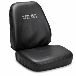 Black seat cover with 'Valtra' logo on a white background