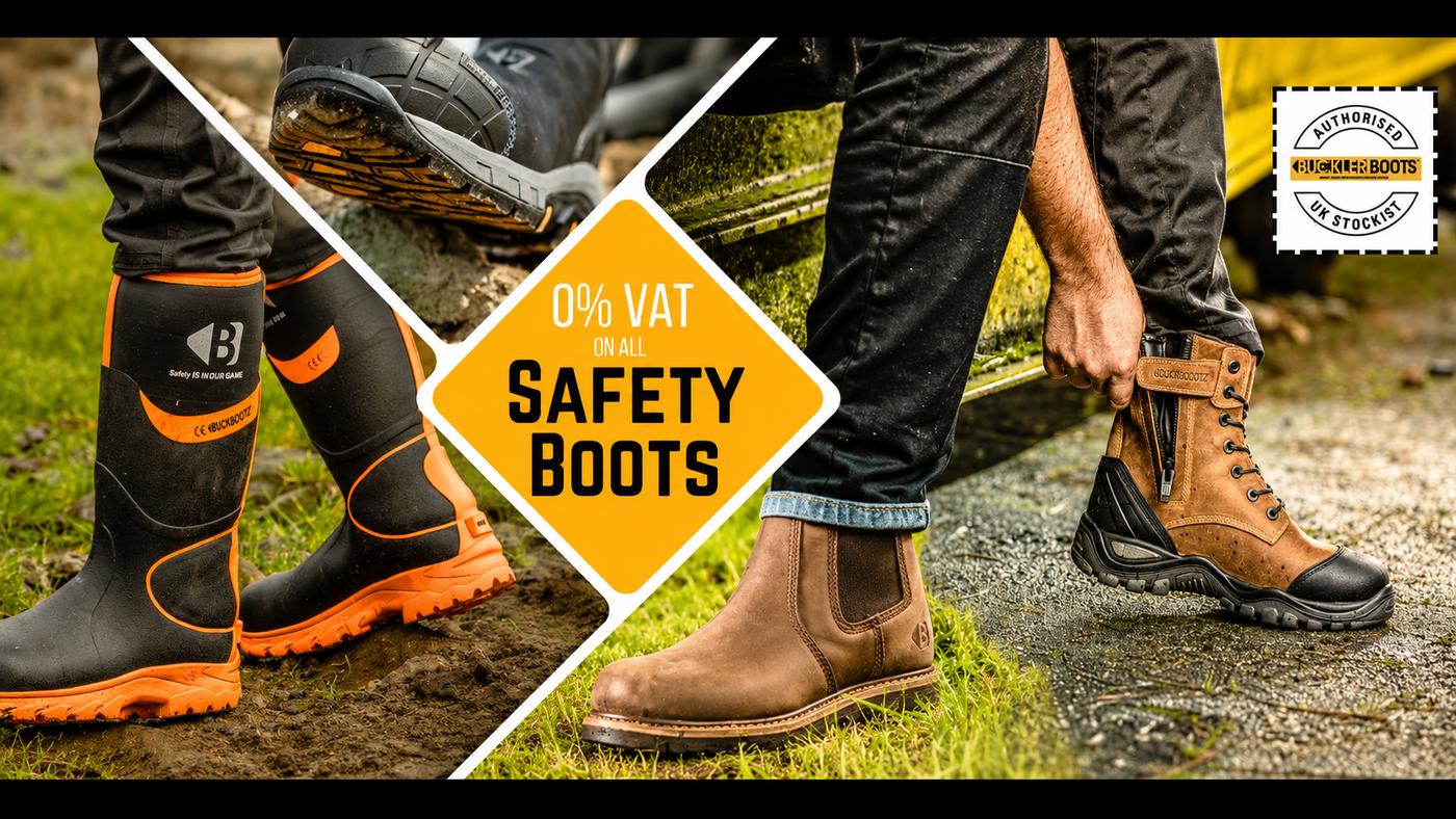 Safety boots with a focus on durability and comfort, featuring a brand logo.