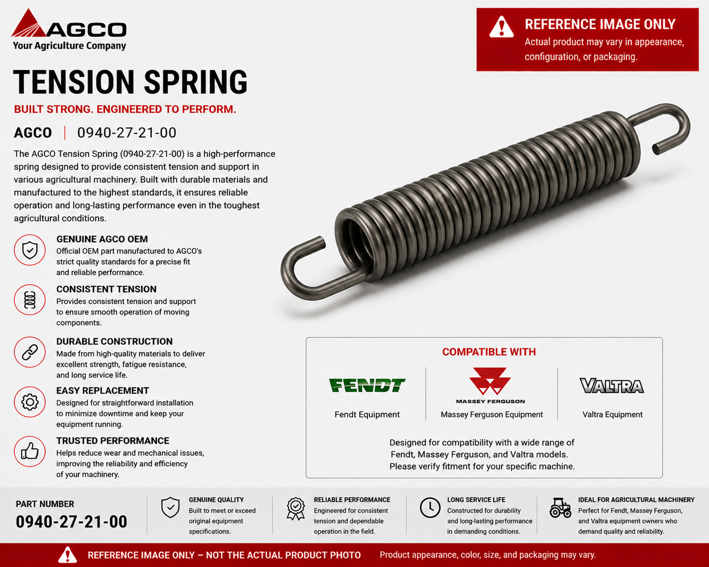 Tension Spring 0940-27-21-00, Genuine AGCO OEM for Fendt, Massey Ferguson