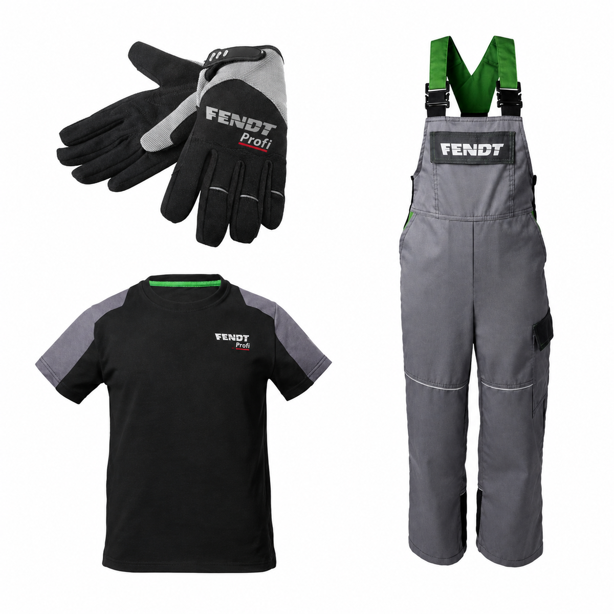Fendt Kids Farm Clothing Bundle – T-Shirt, Bib & Brace Overalls & Gloves
