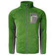 The Fendt - Children's Profi Fleece Jacket by AGCO (Product Code: X99102013C) is a robust full-zip fleece jacket in green and gray, featuring a high collar, a front zippered pocket, and a reflective logo for added visibility.