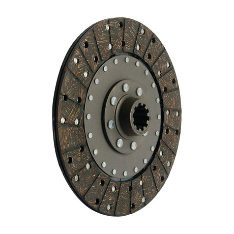 Image of the Sparex Clutch Plate - S.42168, a circular disc with a metallic center and friction material on the outer edge, featuring a disc size of 250mm and 10 splines, used in automotive transmissions.