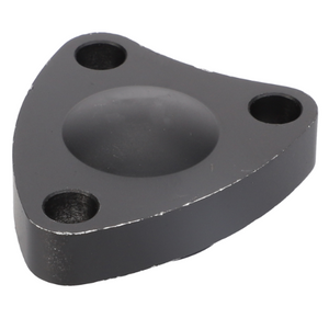 A black, triangular metal bracket with three rounded holes at each corner, compatible with the Massey Ferguson 100 Series combustion cap (model 746472M1) by AGCO.
