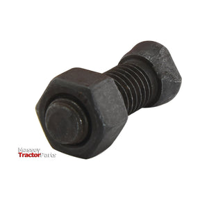 Close-up image of a Sparex Conical Head Bolt 2 Flats With Nut (TC2M) - M12 x 34mm, tensile strength 12.9, part of machinery. The logo "Massey Tractor Parts" is partially visible in the bottom left corner.