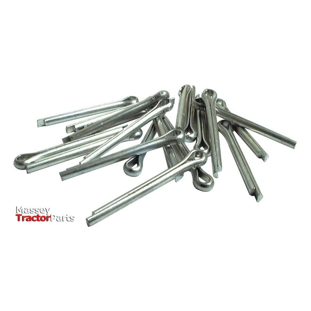 A pile of Sparex Cotter Pins, Ø5 x 75mm (Sparex Part No. S.1504), displayed on a white background, with the text "Massey Ferguson Tractor Parts" in the bottom left corner.