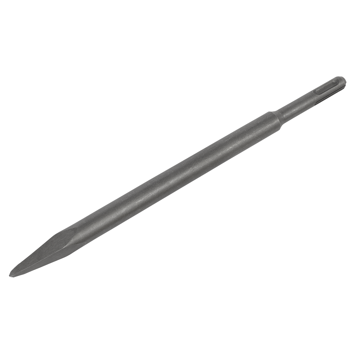 The Sealey Point 250mm - SDS Plus - D1PT is a metal chisel with a pointed tip and a cylindrical body, specifically designed for use with SDS Plus hammer drills.