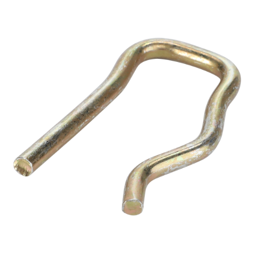 The AGCO Massey Ferguson - Hair Pin - D28281236, a bent metallic R-clip also known as a hitch pin clip, is designed to secure the ends of grooved pins or shafts and is ideal for use in Massey Ferguson 100 Series machinery.