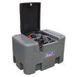 The Sealey Portable Diesel Tank 400L 12V - D400T in grey features an open top revealing internal components, a hose, and a 12V electric pump for efficient diesel fuel transportation.