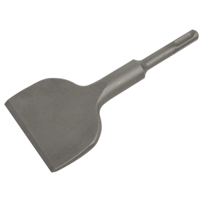 The Sealey Chisel 75 x 165mm Wide - SDS Plus - D75W is a metal chisel tool with a wide, flat blade and a cylindrical handle, tailored for heavy-duty construction or demolition tasks, making it ideal for concrete and masonry work. It is perfectly compatible with SDS Plus Roto-Stop Hammer Drills.