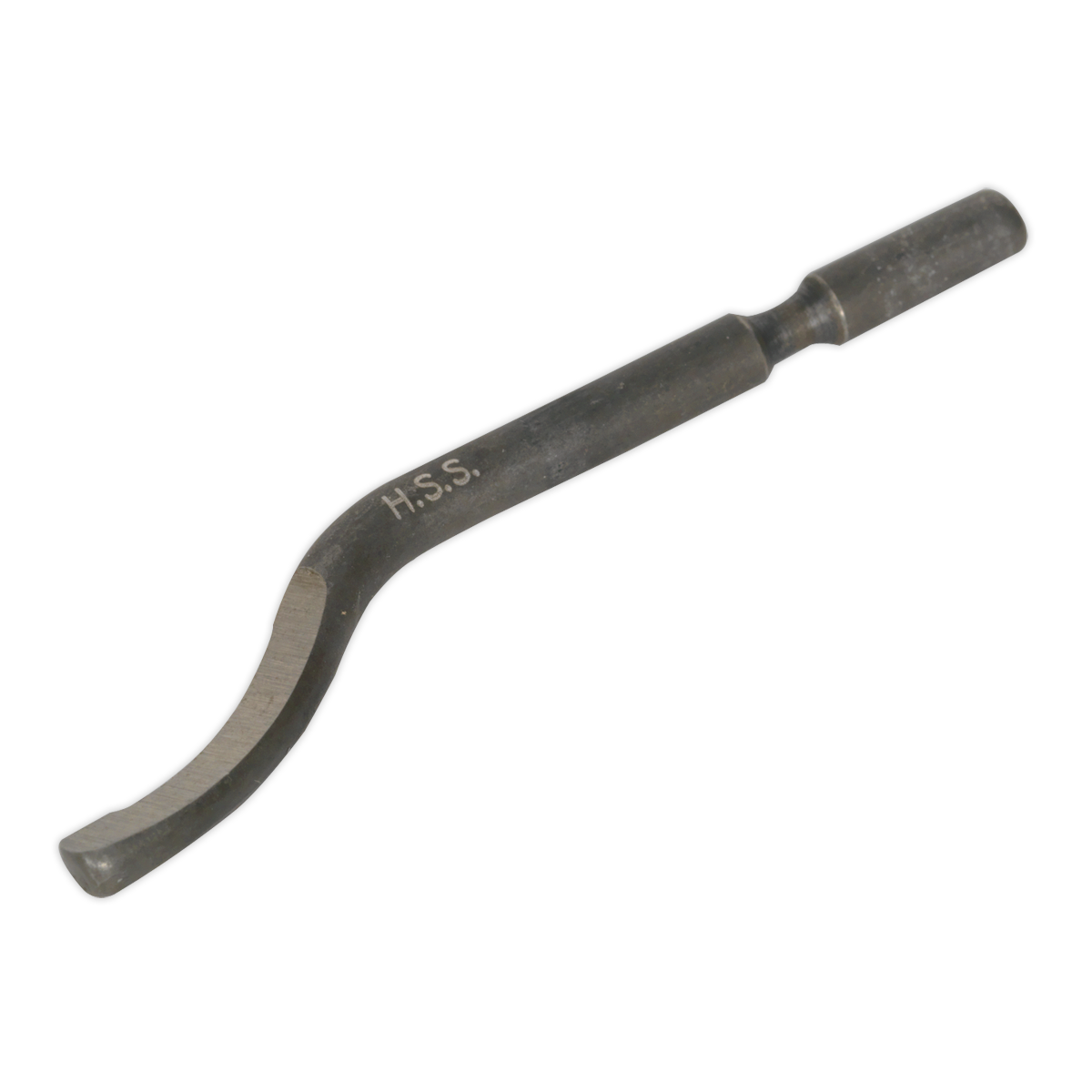 Sealey Blade for DB02 - DB02B: a curved high-speed steel (HSS) cutting blade with a cylindrical shank designed for lathe use.