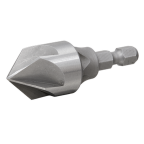 Close-up of the Sealey Internal Deburring/Chamfer Tool Ø3-18mm - DB03, featuring a silver metal body with a hex shank and conical cutting head, designed for precision with durable alloy steel cutters.