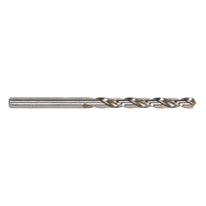 The Sealey HSS Fully Ground Drill Bit Ø4.5mm Pack of 10 - DB045FG features a 135° split point with spiral flutes, specially designed for cutting through high carbon steels.