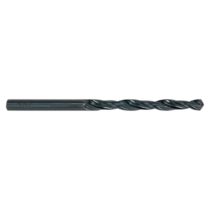 The Sealey HSS Roll Forged Drill Bit Ø12mm Pack of 5 - DB120RF, featuring spiral grooves for clog-free swarf clearance and a 118° point tip, is displayed against a white background.