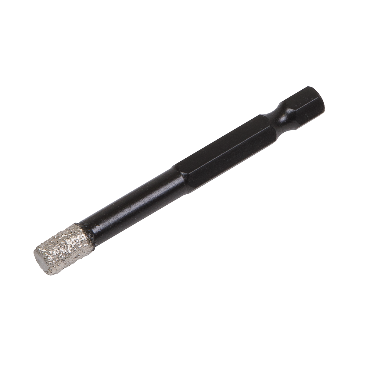 The Sealey Diamond Drill Bit Hex Ø7mm - DBD7H features a black, textured silver tip and a hexagonal base, making it perfect for drilling through porcelain tiles.