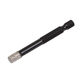 The Sealey Diamond Drill Bit Hex Ø7mm - DBD7H features a black, textured silver tip and a hexagonal base, making it perfect for drilling through porcelain tiles.