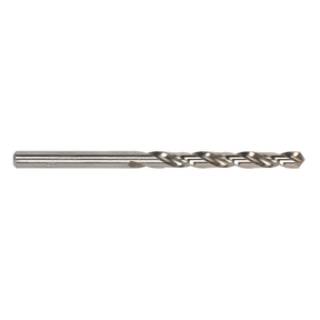 A close-up view of a Sealey HSS Fully Ground Drill Bit Ø1/8" with spiral flutes, part of the DBI18FG pack of 10, shown against a white background.