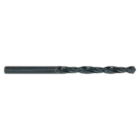 A Sealey HSS Roll Forged Drill Bit Ø3/16" from the DBI316RF pack of 10, featuring a black finish, cylindrical shank, helical flutes, and a 118° point tip for efficient clog-free swarf clearance.