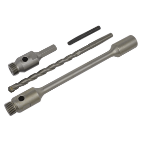 Introducing the Sealey Hex 310mm Adaptor Pack - DDAHL, a masonry drill bit set featuring a drift key, a drill bit, and a socket adapter, all neatly arranged on a white background.