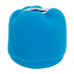 The Sealey Foam Filter - DFS35FF is a blue windscreen with a durable foam filter, designed for small microphones to reduce wind noise during recordings.