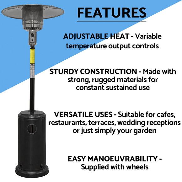 Sealey | Dellonda Outdoor Garden Gas Patio Heater 13kW Commercial & Domestic Use, Black - DG1