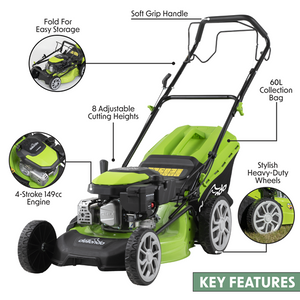 Sealey | Dellonda Self-Propelled Petrol Lawnmower Grass Cutter with Height Adjustment & Grass Bag 144cc 18"/46cm 4-Stroke Engine - DG101