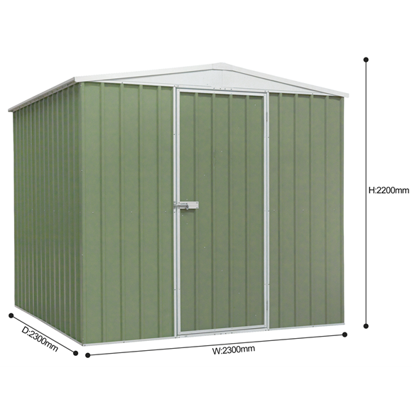 Sealey | Dellonda Galvanized Steel Storage Shed with Apex Style Roof 230 x 230 x 220cm - Green - DG115