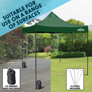 Sealey | Dellonda Premium 2x2m Pop-Up Gazebo, Heavy Duty, PVC Coated, Water Resistant Fabric, Supplied with Carry Bag, Rope, Stakes & Weight Bags - Dark Green Canopy - DG128