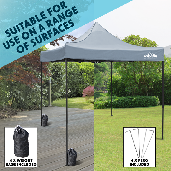 Sealey | Dellonda Premium 2x2m Pop-Up Gazebo, Heavy Duty, PVC Coated, Water Resistant Fabric, Supplied with Carry Bag, Rope, Stakes & Weight Bags - Grey Canopy - DG129