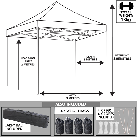 Sealey | Dellonda Premium 3 x 3m Pop-Up Gazebo, PVC Coated, Water Resistant Fabric, Supplied with Carry Bag, Rope, Stakes & Weight Bags - Beige Canopy - DG130